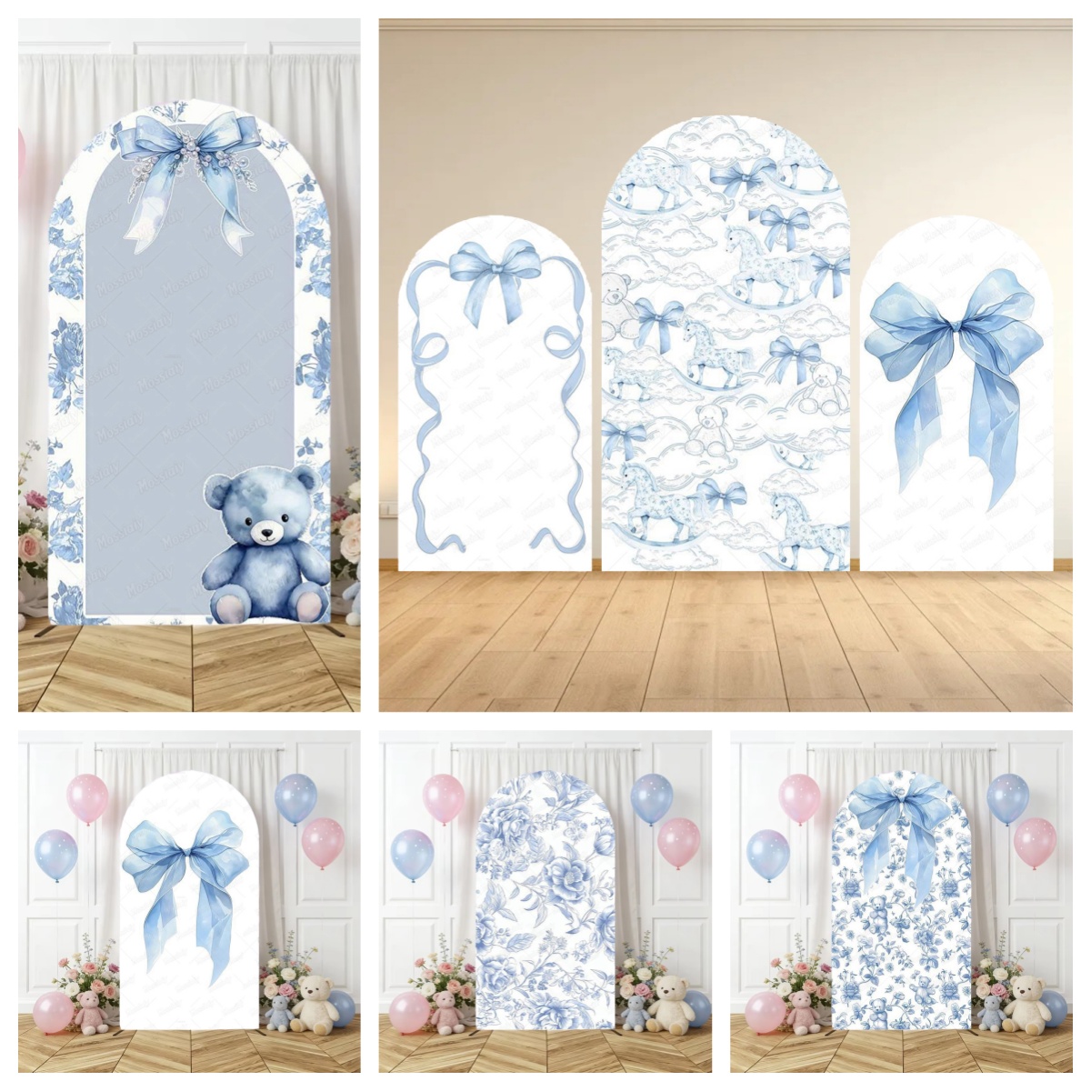 Blue Floral Bow Arch Backdrop  - Photography Lighting Backdrop ulasan dan harga
