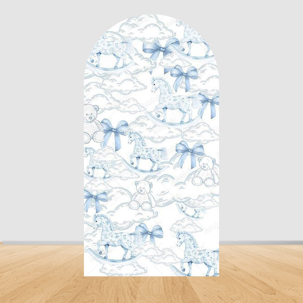 Blue Floral Bow Arch Backdrop  - Photography Lighting Backdrop ulasan dan harga
