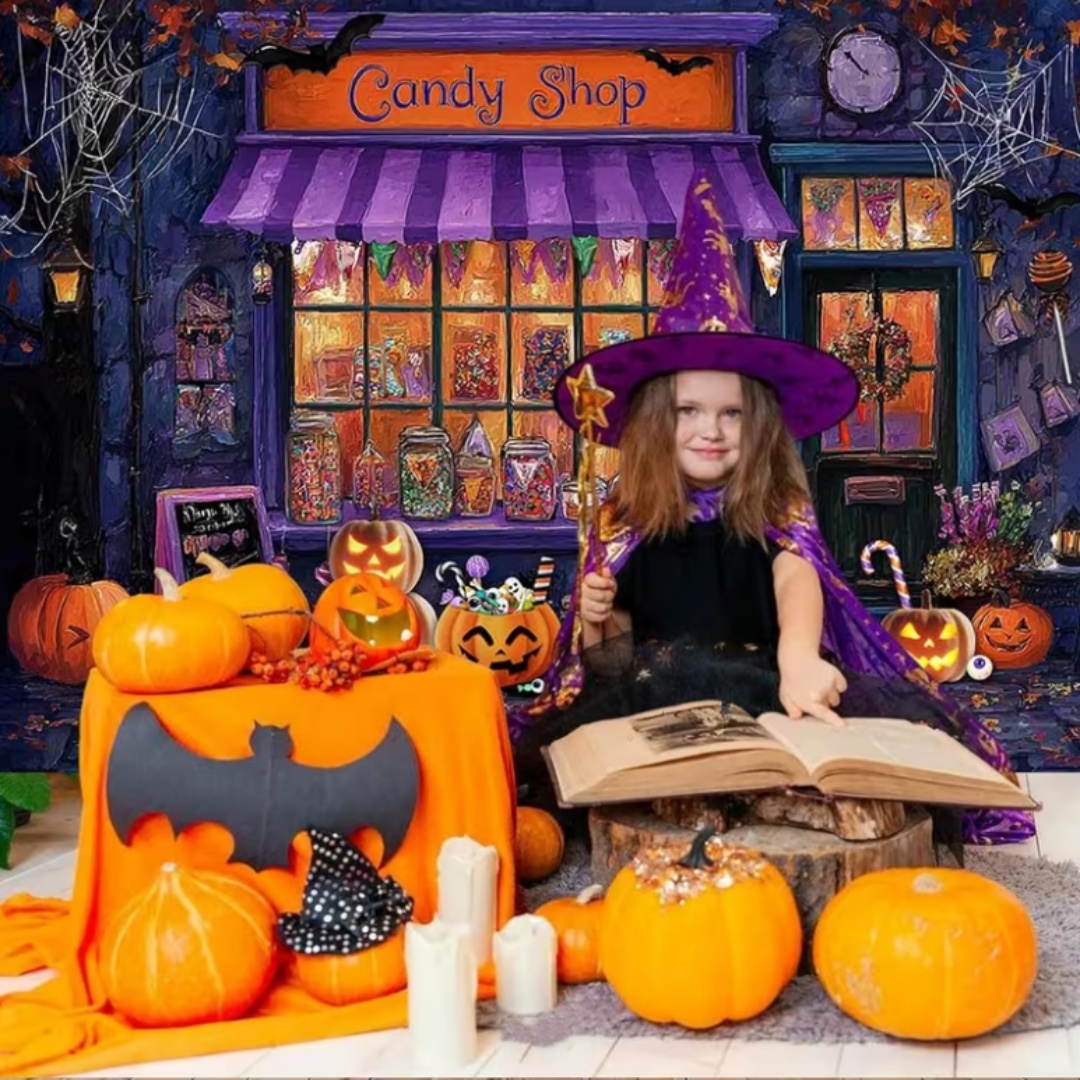 Purple Halloween Shop Theme Pa - Photography Lighting Backdrop ulasan dan harga