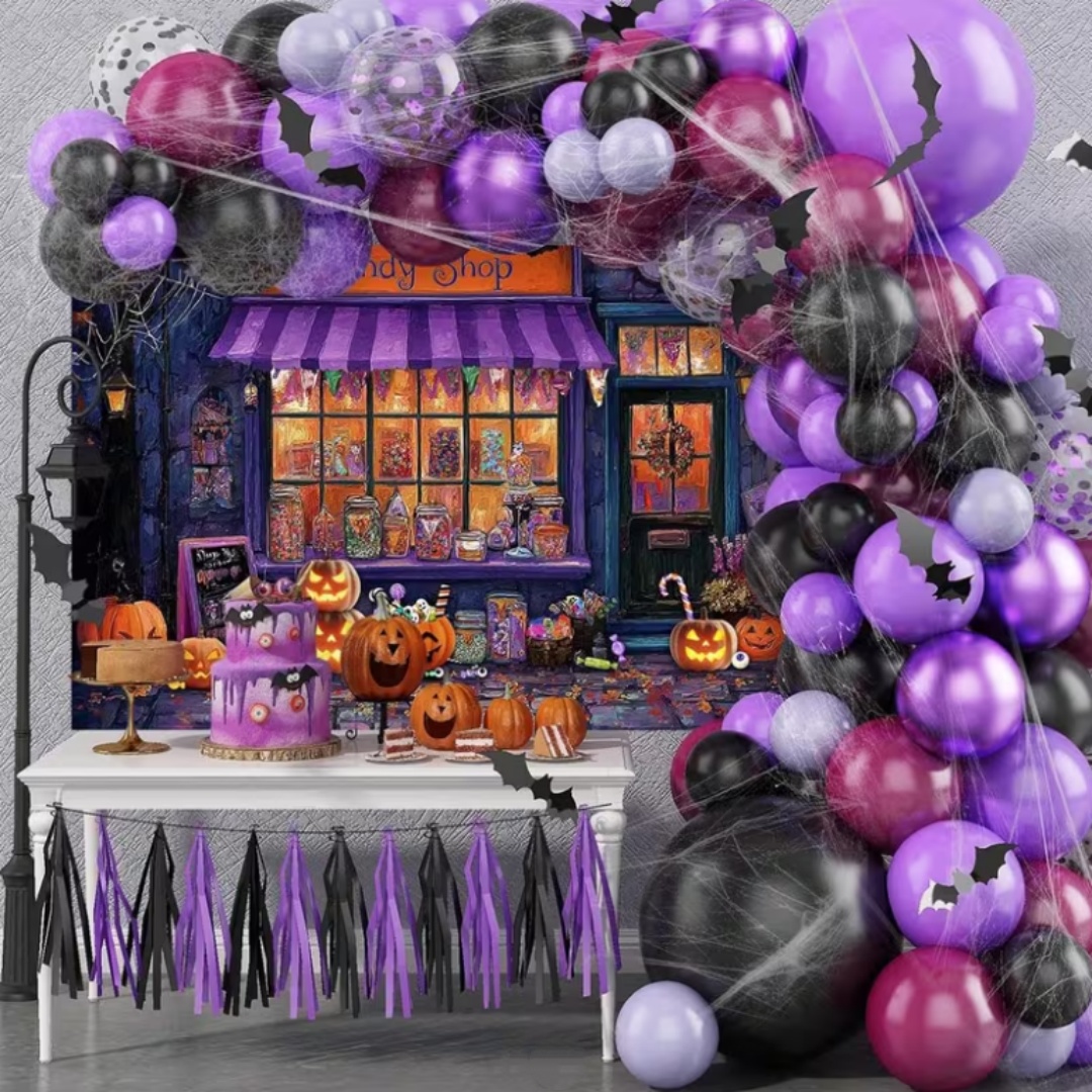 Purple Halloween Shop Theme Pa - Photography Lighting Backdrop ulasan dan harga