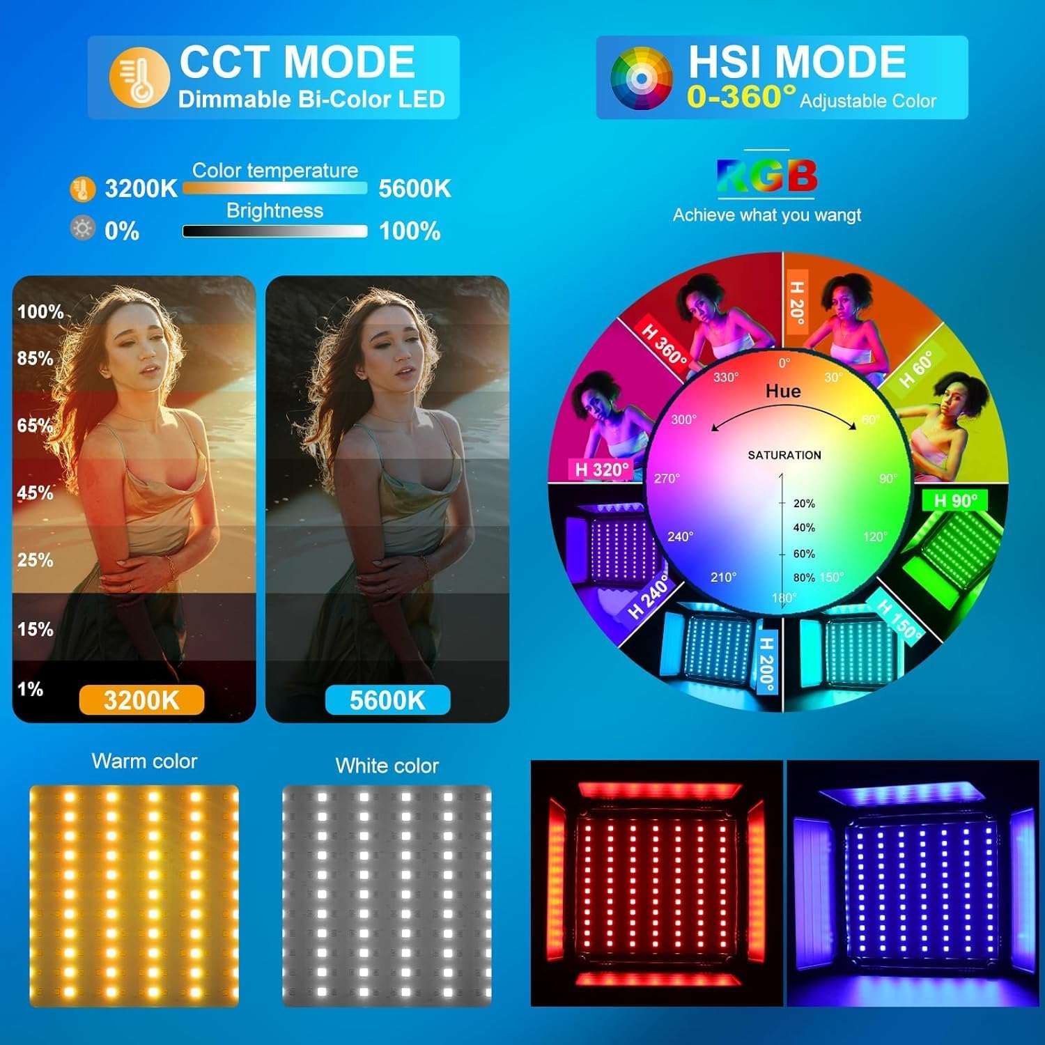 RGB LED Video Lighting Kit, 3- - Photography Led Lighting Kit ulasan dan harga