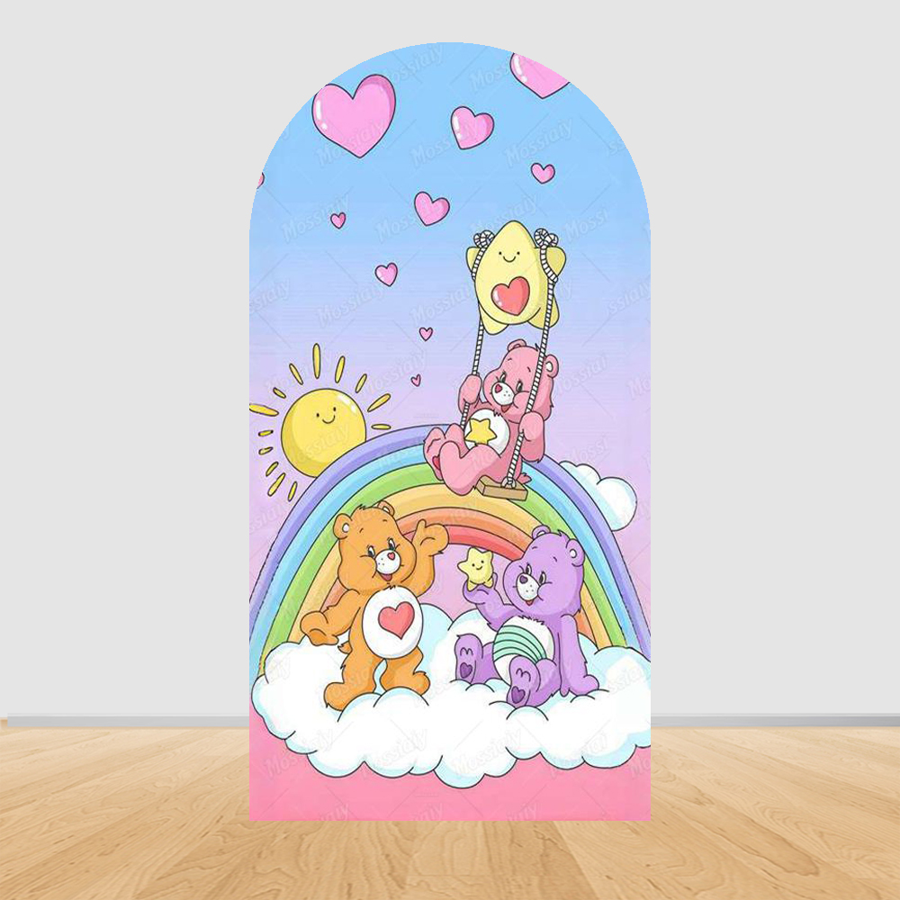 Cute Rainbow Bear Arch Backdro - Photography Lighting Backdrop ulasan dan harga