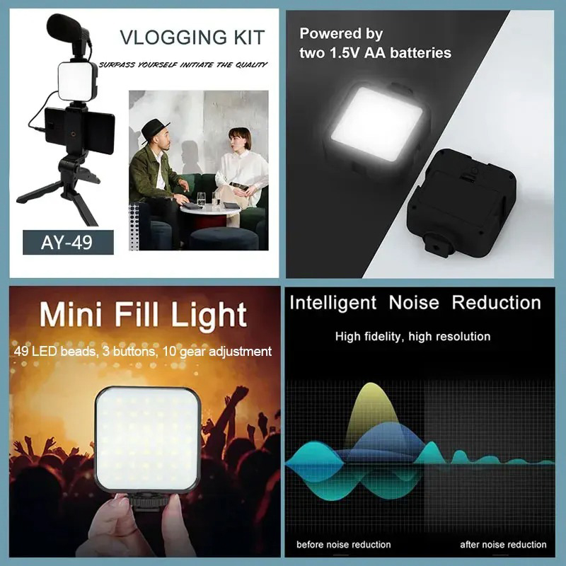 AY49 Smartphone Vlogging Kit W - Photography Led Lighting Kit ulasan dan harga